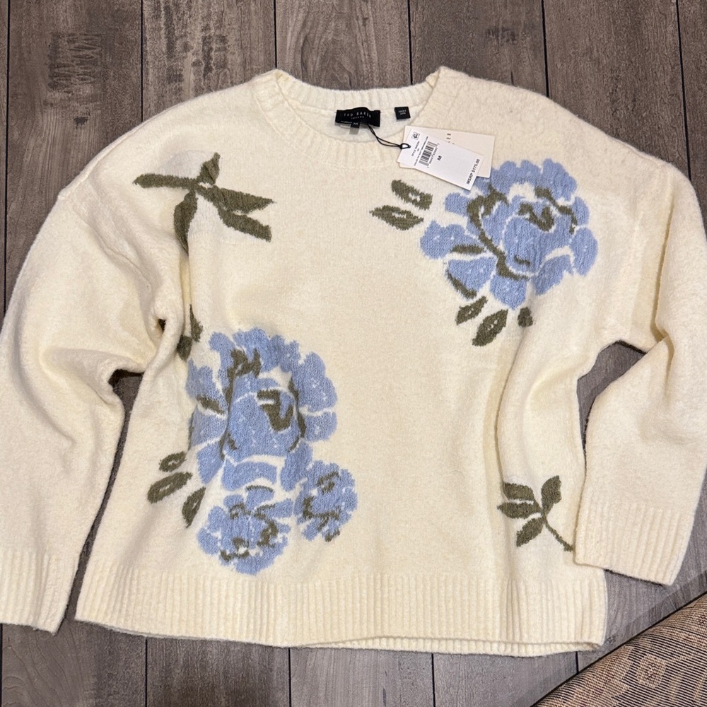 Ted Baker London Cream Sweater with Blue Floral Design